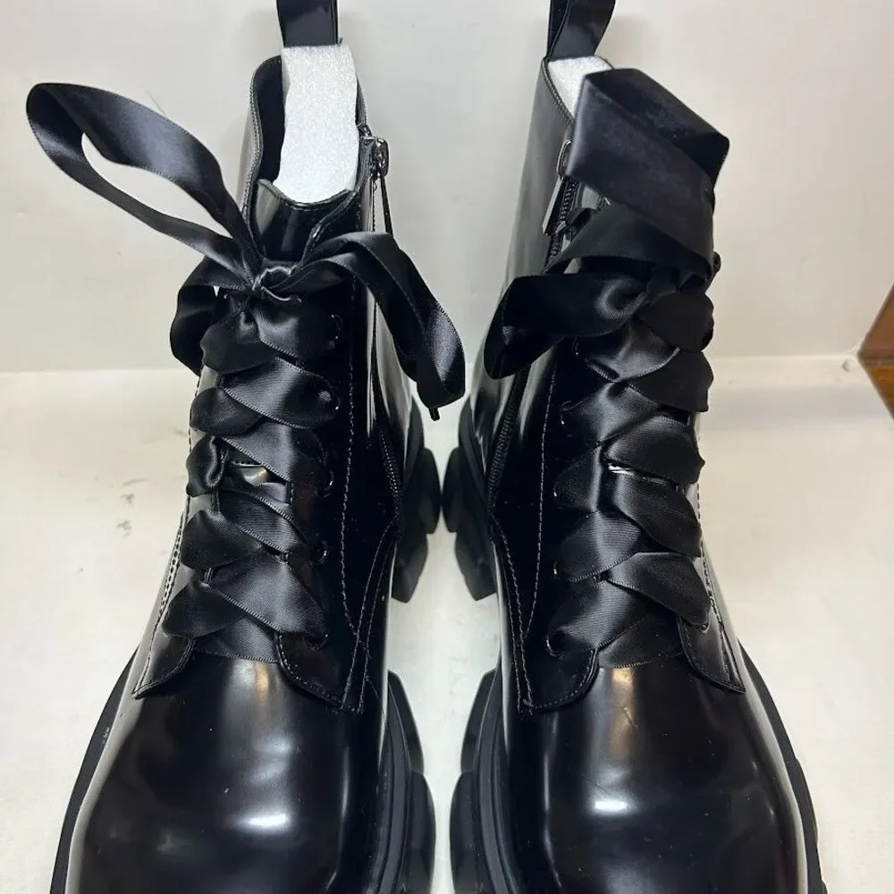 SMASH Womens 10 M Black Patent Nia Ribbon Laced Platform Booties NIB RZ7
